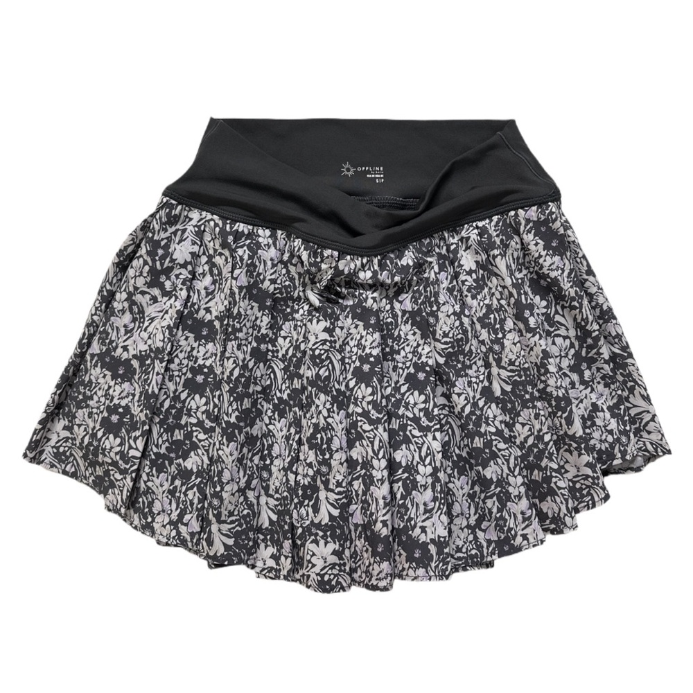 '21 AERIE OFFLINE women's grey + purple floral activewear skort, S.